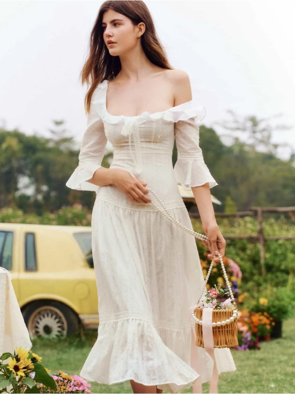 Lait White Cotton Midi Dress Cottage